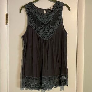 Entro Lace Trim Tank Top - Grey and Green